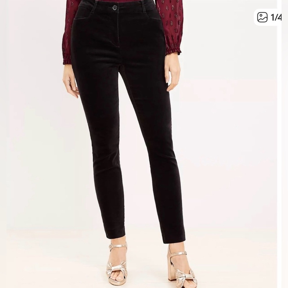 LOFT Black Velvet Slim Fit Pants